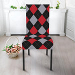 Black Red And Grey Argyle Pattern Print Dining Chair Slipcover
