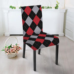 Black Red And Grey Argyle Pattern Print Dining Chair Slipcover