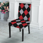 Black Red And Grey Argyle Pattern Print Dining Chair Slipcover