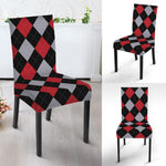 Black Red And Grey Argyle Pattern Print Dining Chair Slipcover