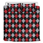 Black Red And Grey Argyle Pattern Print Duvet Cover Bedding Set