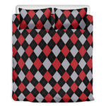 Black Red And Grey Argyle Pattern Print Duvet Cover Bedding Set