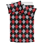 Black Red And Grey Argyle Pattern Print Duvet Cover Bedding Set
