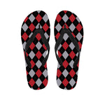 Black Red And Grey Argyle Pattern Print Flip Flops