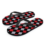 Black Red And Grey Argyle Pattern Print Flip Flops