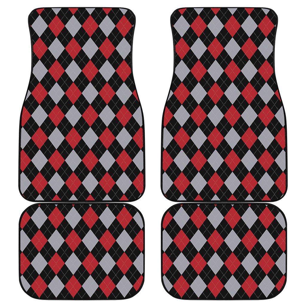Black Red And Grey Argyle Pattern Print Front and Back Car Floor Mats