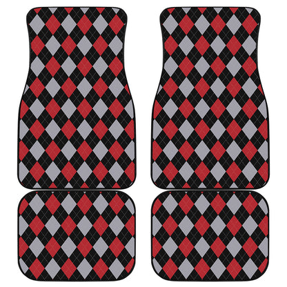 Black Red And Grey Argyle Pattern Print Front and Back Car Floor Mats