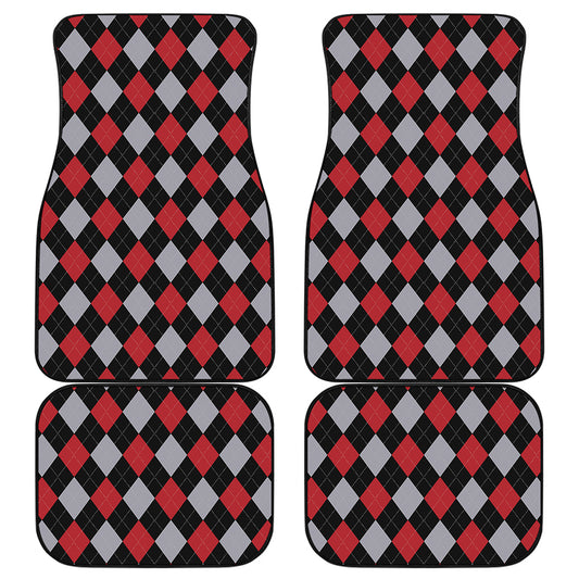 Black Red And Grey Argyle Pattern Print Front and Back Car Floor Mats