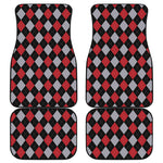 Black Red And Grey Argyle Pattern Print Front and Back Car Floor Mats