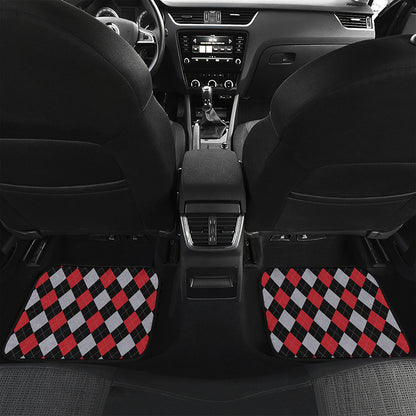Black Red And Grey Argyle Pattern Print Front and Back Car Floor Mats