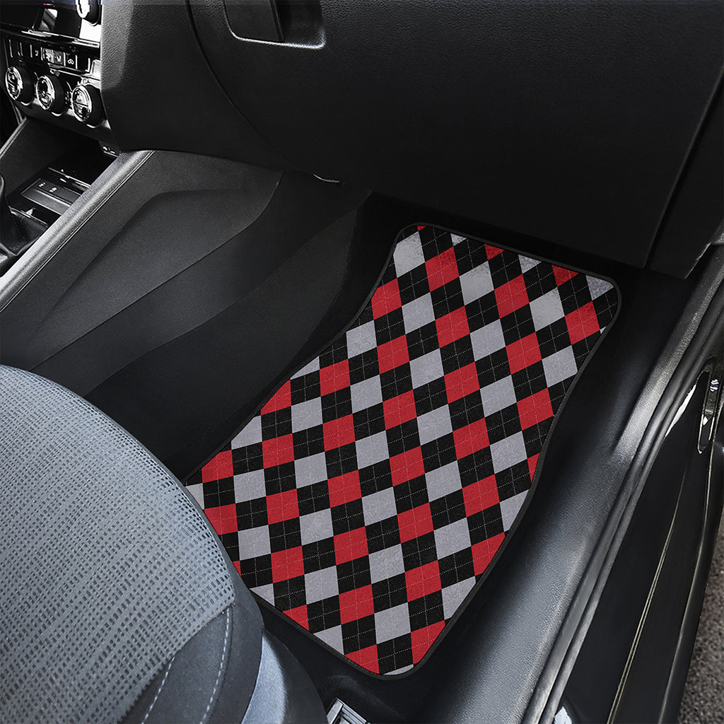 Black Red And Grey Argyle Pattern Print Front and Back Car Floor Mats