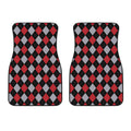 Black Red And Grey Argyle Pattern Print Front Car Floor Mats