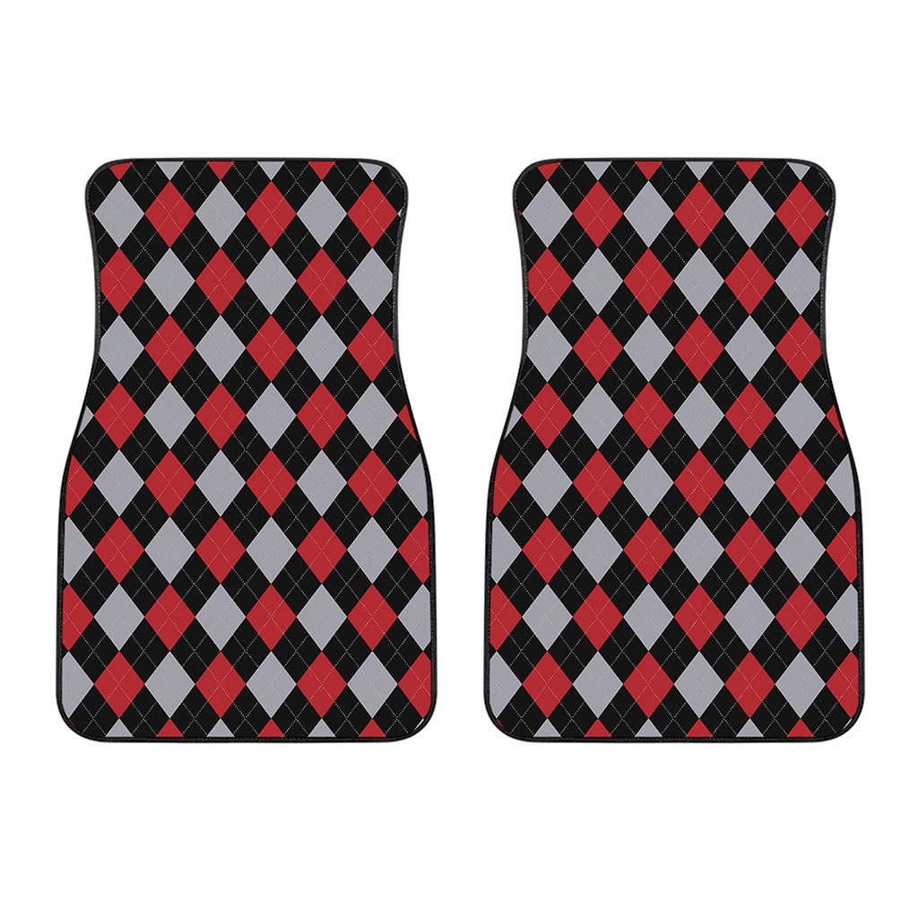 Black Red And Grey Argyle Pattern Print Front Car Floor Mats