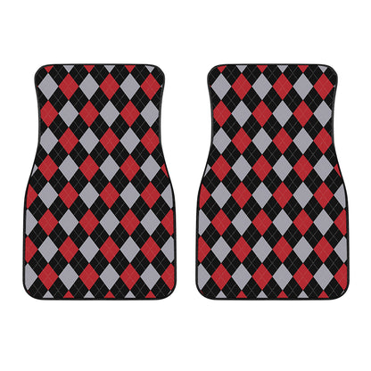 Black Red And Grey Argyle Pattern Print Front Car Floor Mats