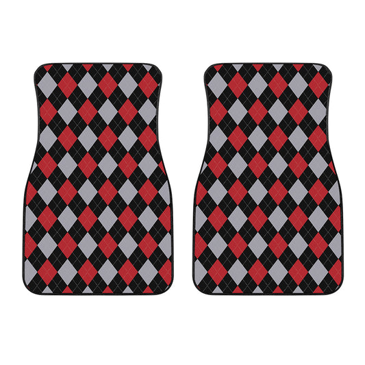 Black Red And Grey Argyle Pattern Print Front Car Floor Mats