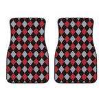Black Red And Grey Argyle Pattern Print Front Car Floor Mats