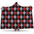 Black Red And Grey Argyle Pattern Print Hooded Blanket