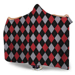 Black Red And Grey Argyle Pattern Print Hooded Blanket