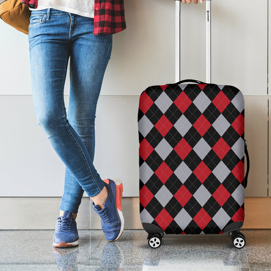 Black Red And Grey Argyle Pattern Print Luggage Cover