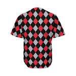 Black Red And Grey Argyle Pattern Print Men's Baseball Jersey