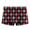 Black Red And Grey Argyle Pattern Print Men's Boxer Briefs