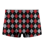 Black Red And Grey Argyle Pattern Print Men's Boxer Briefs