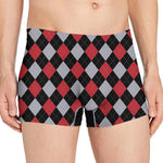 Black Red And Grey Argyle Pattern Print Men's Boxer Briefs