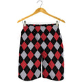 Black Red And Grey Argyle Pattern Print Men's Shorts