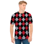 Black Red And Grey Argyle Pattern Print Men's T-Shirt