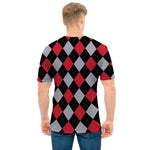 Black Red And Grey Argyle Pattern Print Men's T-Shirt