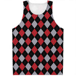 Black Red And Grey Argyle Pattern Print Men's Tank Top