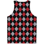 Black Red And Grey Argyle Pattern Print Men's Tank Top