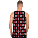 Black Red And Grey Argyle Pattern Print Men's Tank Top