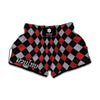 Black Red And Grey Argyle Pattern Print Muay Thai Boxing Shorts