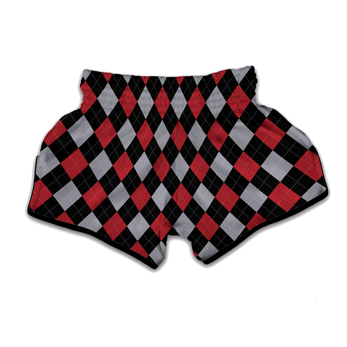 Black Red And Grey Argyle Pattern Print Muay Thai Boxing Shorts