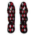 Black Red And Grey Argyle Pattern Print Muay Thai Shin Guards