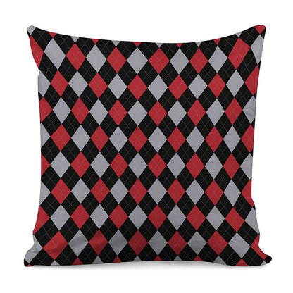 Black Red And Grey Argyle Pattern Print Pillow Cover