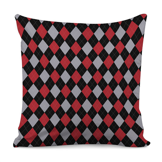 Black Red And Grey Argyle Pattern Print Pillow Cover