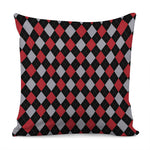Black Red And Grey Argyle Pattern Print Pillow Cover