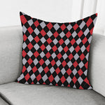 Black Red And Grey Argyle Pattern Print Pillow Cover