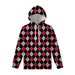 Black Red And Grey Argyle Pattern Print Pullover Hoodie