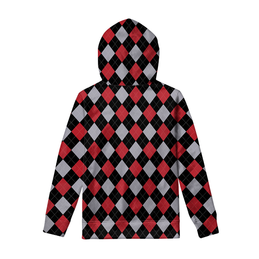 Black Red And Grey Argyle Pattern Print Pullover Hoodie