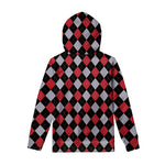 Black Red And Grey Argyle Pattern Print Pullover Hoodie