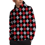 Black Red And Grey Argyle Pattern Print Pullover Hoodie