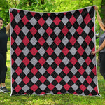 Black Red And Grey Argyle Pattern Print Quilt