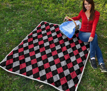 Black Red And Grey Argyle Pattern Print Quilt
