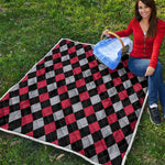 Black Red And Grey Argyle Pattern Print Quilt