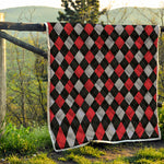 Black Red And Grey Argyle Pattern Print Quilt