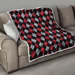 Black Red And Grey Argyle Pattern Print Quilt