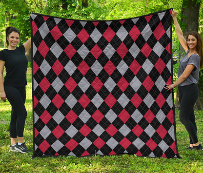 Black Red And Grey Argyle Pattern Print Quilt